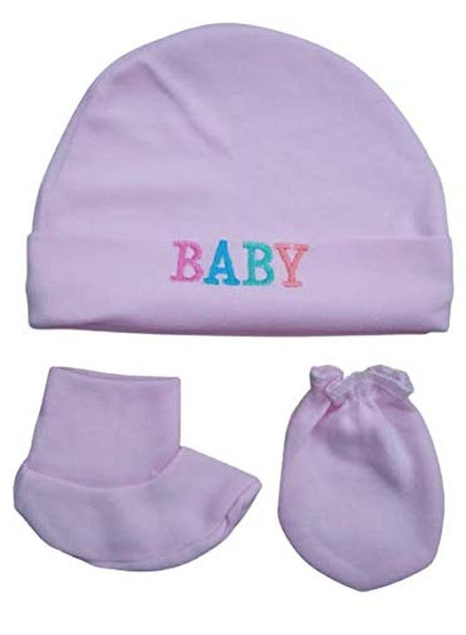 Lappu Cotton Cap Mitten and Booties Combo Set for Newborn Baby (Pink) - Image 1