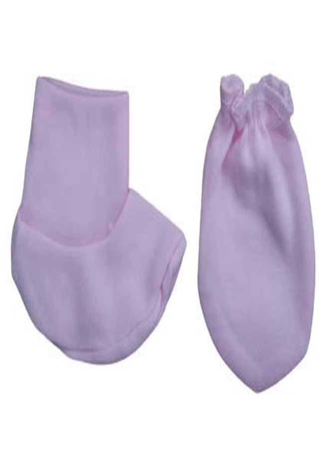 Lappu Cotton Cap Mitten and Booties Combo Set for Newborn Baby (Pink) - Image 3