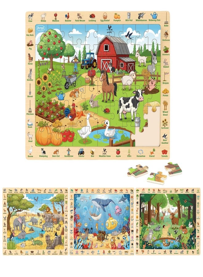 Joyreal Wooden Puzzles for Kids Ages 4-6, 4 x 60 Piece Search and Find Puzzles for Toddlers 3-5, Educational Animal Learning Toys, Birthday Gifts for 3 4 5 6 Year Old Boys Girls - Image 1