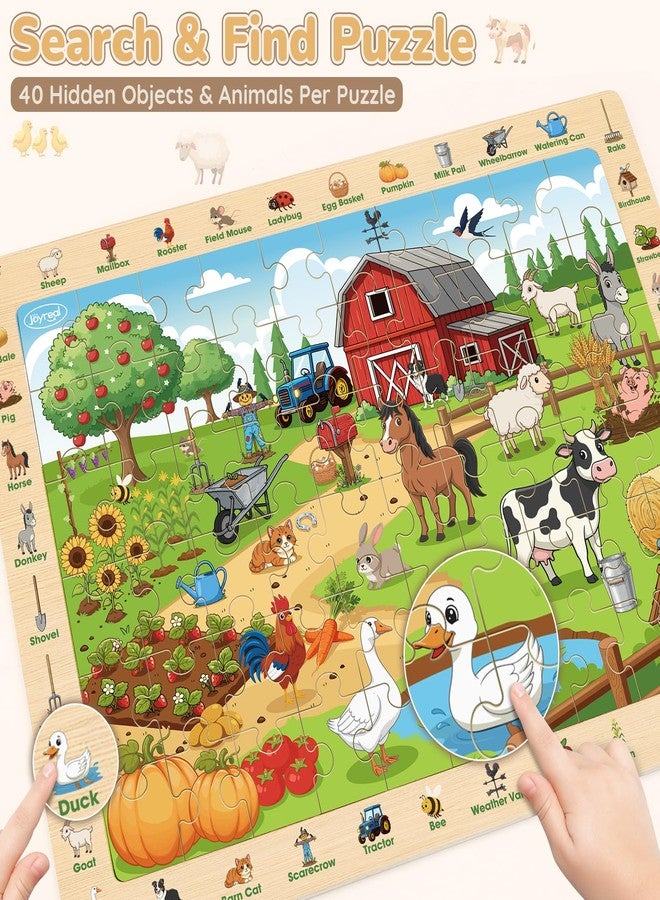 Joyreal Wooden Puzzles for Kids Ages 4-6, 4 x 60 Piece Search and Find Puzzles for Toddlers 3-5, Educational Animal Learning Toys, Birthday Gifts for 3 4 5 6 Year Old Boys Girls - Image 3