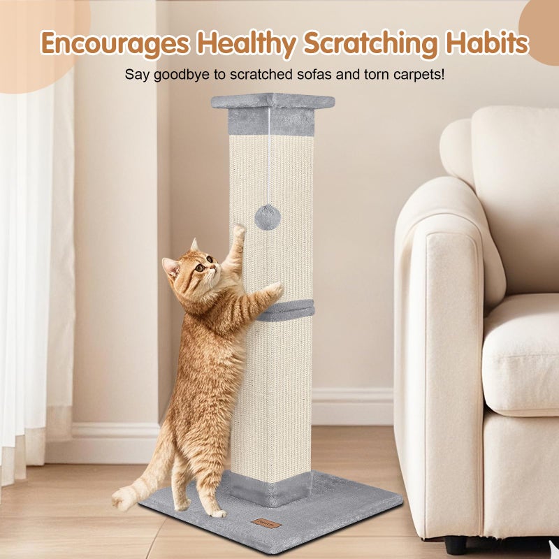 Fopetfy Cat Scratching Post 33 inch for Indoor Cats, High Cat Scratch Post Grey, Cat Tree for Full-Body Stretching, Protect Your Furniture - Image 3