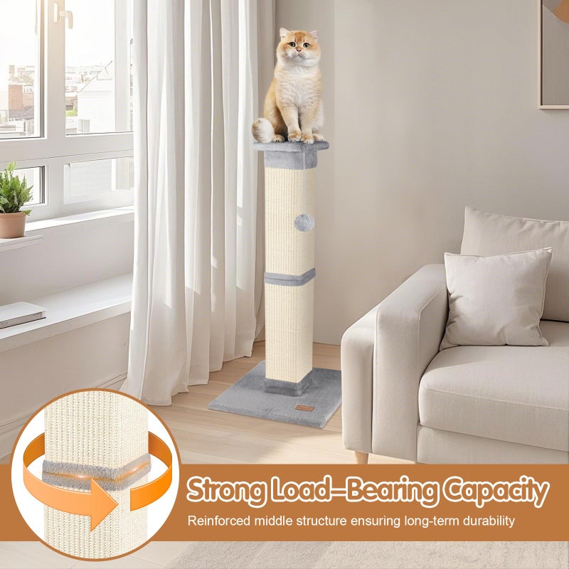Fopetfy Cat Scratching Post 33 inch for Indoor Cats, High Cat Scratch Post Grey, Cat Tree for Full-Body Stretching, Protect Your Furniture - Image 4