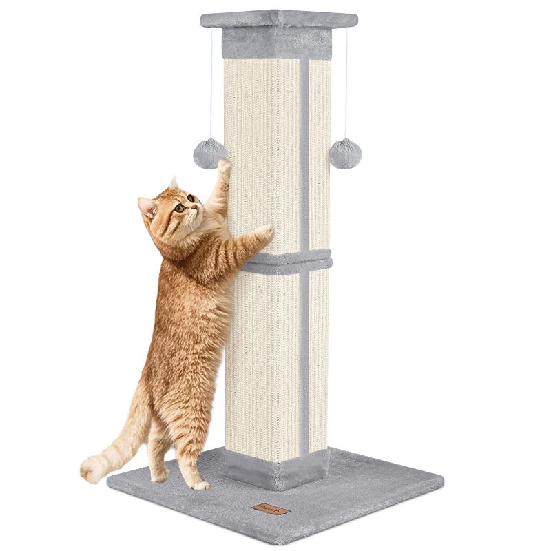 Fopetfy Cat Scratching Post 33 inch for Indoor Cats, High Cat Scratch Post Grey, Cat Tree for Full-Body Stretching, Protect Your Furniture - Image 1