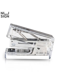 Deli Deli Nusign ENS083F Clear Mini Stapler with 640 Staples, 12-Sheet Capacity, Shatterproof PC Shell & Anti-Slip Base - Office Desk Organizer  - Image 1