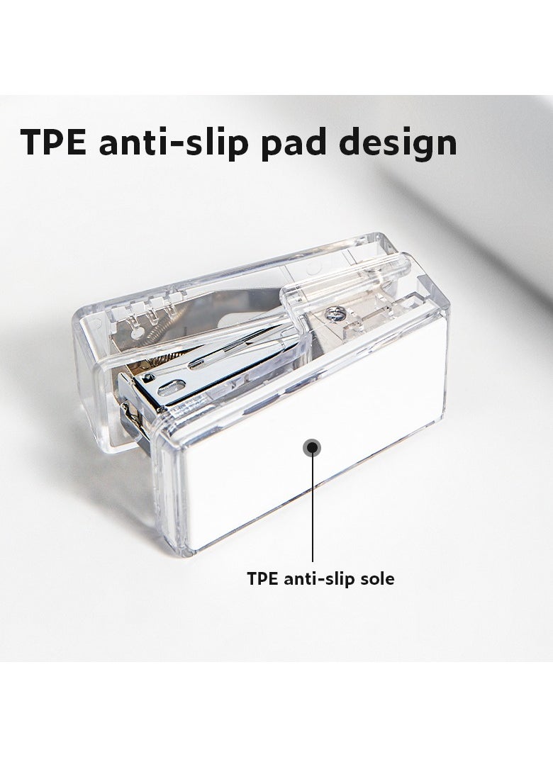 Deli - Deli Nusign ENS083F Clear Mini Stapler with 640 Staples, 12-Sheet Capacity, Shatterproof PC Shell & Anti-Slip Base - Office Desk Organizer - Image 1