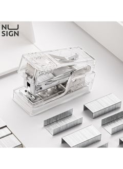 Deli Deli Nusign ENS083F Clear Mini Stapler with 640 Staples, 12-Sheet Capacity, Shatterproof PC Shell & Anti-Slip Base - Office Desk Organizer  - Image 2