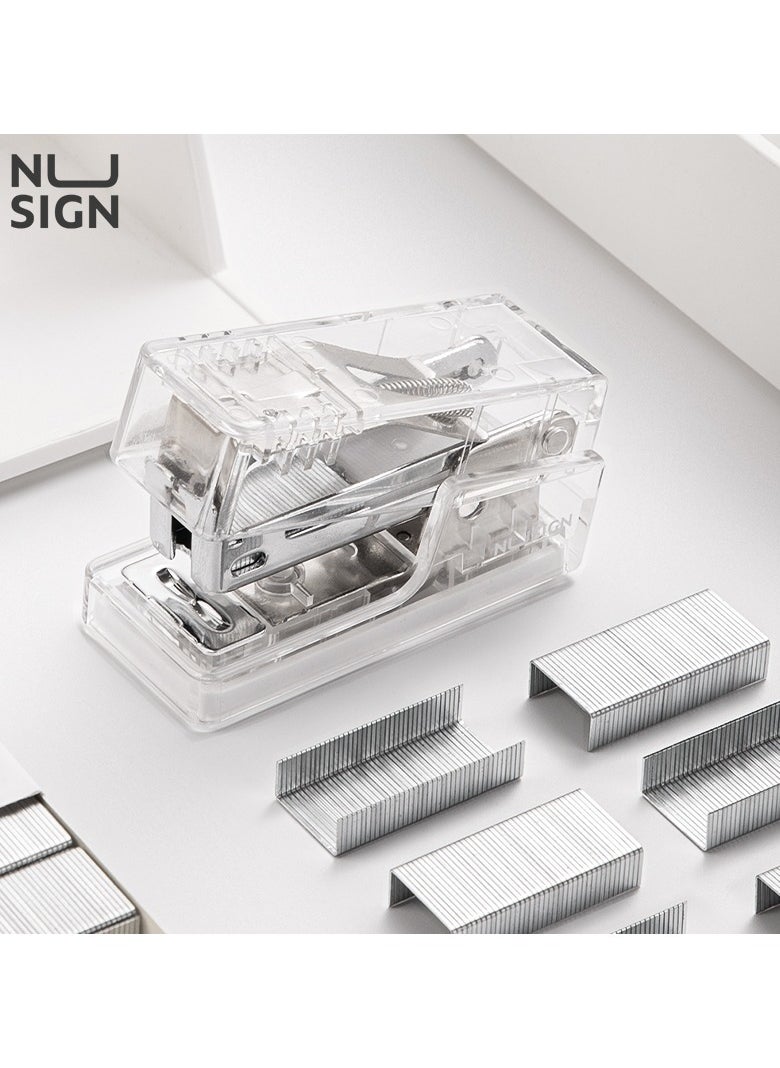 Deli - Deli Nusign ENS083F Clear Mini Stapler with 640 Staples, 12-Sheet Capacity, Shatterproof PC Shell & Anti-Slip Base - Office Desk Organizer - Image 1