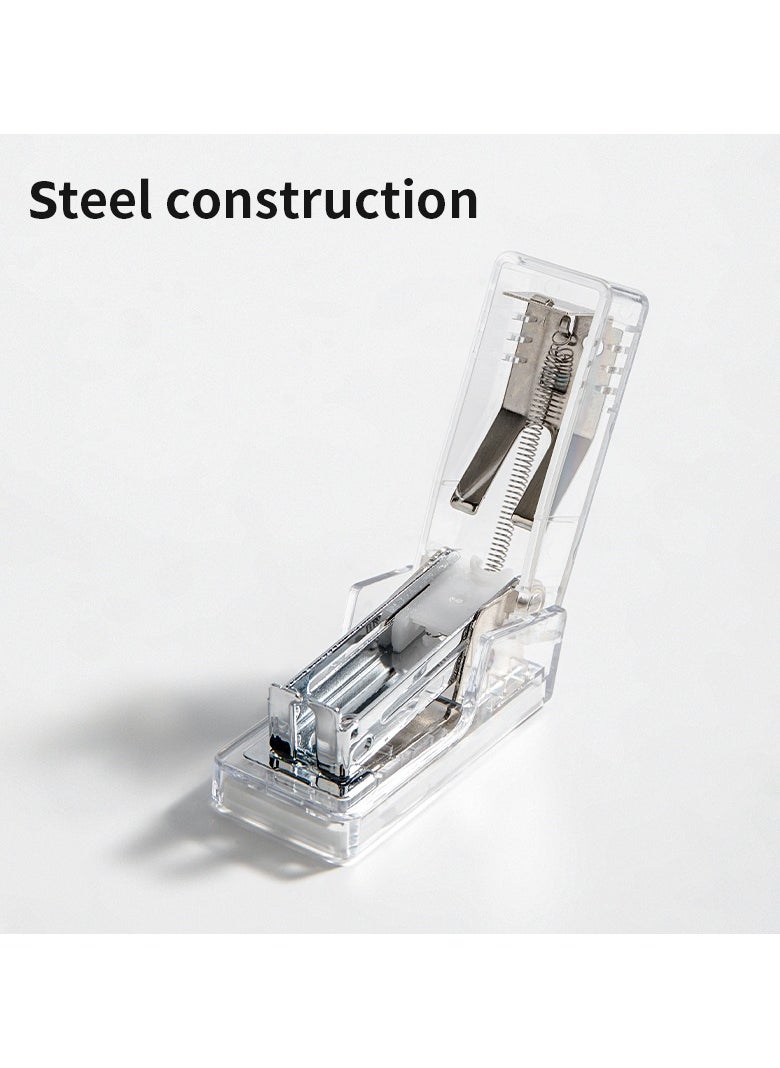 Deli - Deli Nusign ENS083F Clear Mini Stapler with 640 Staples, 12-Sheet Capacity, Shatterproof PC Shell & Anti-Slip Base - Office Desk Organizer - Image 1