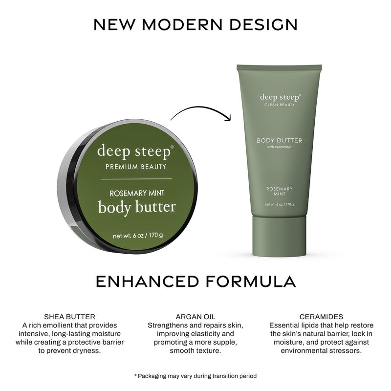 Deep Steep Body Butter, 6 oz â€“ Rich Moisturizer with Ceramides, Coconut Oil, Argan Oil & Aloe Vera â€“ Vegan, Clean Beauty, Smooth & Hydrated Skin (6 Ounces, Rosemary Mint) - Image 3