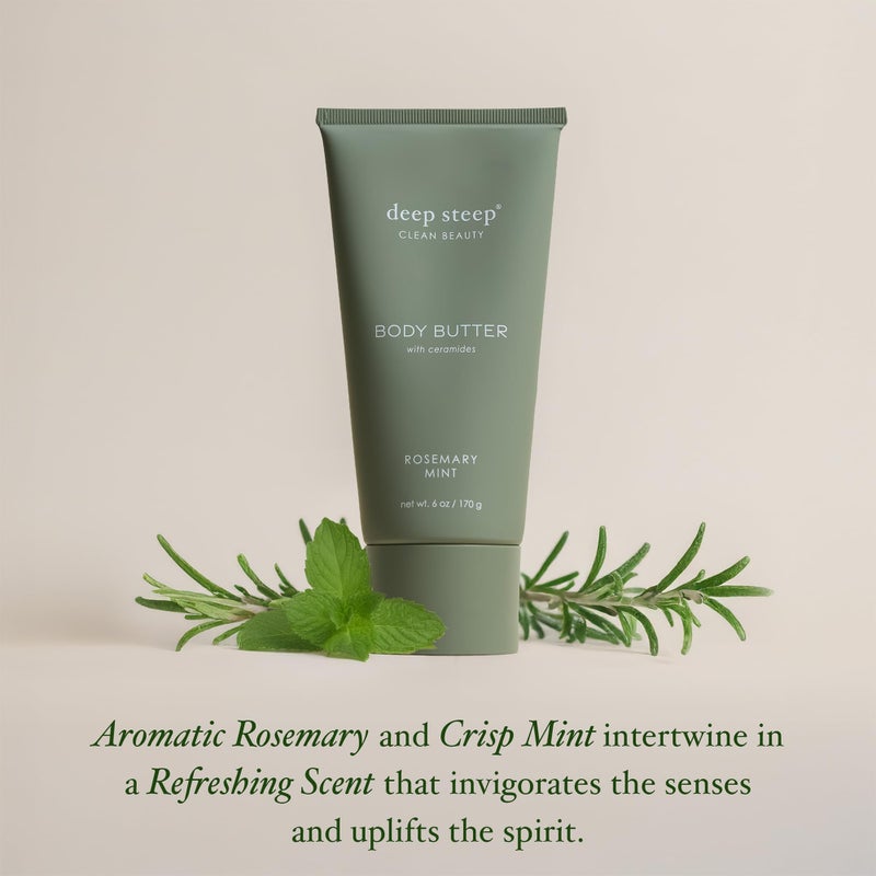 Deep Steep Body Butter, 6 oz â€“ Rich Moisturizer with Ceramides, Coconut Oil, Argan Oil & Aloe Vera â€“ Vegan, Clean Beauty, Smooth & Hydrated Skin (6 Ounces, Rosemary Mint) - Image 4