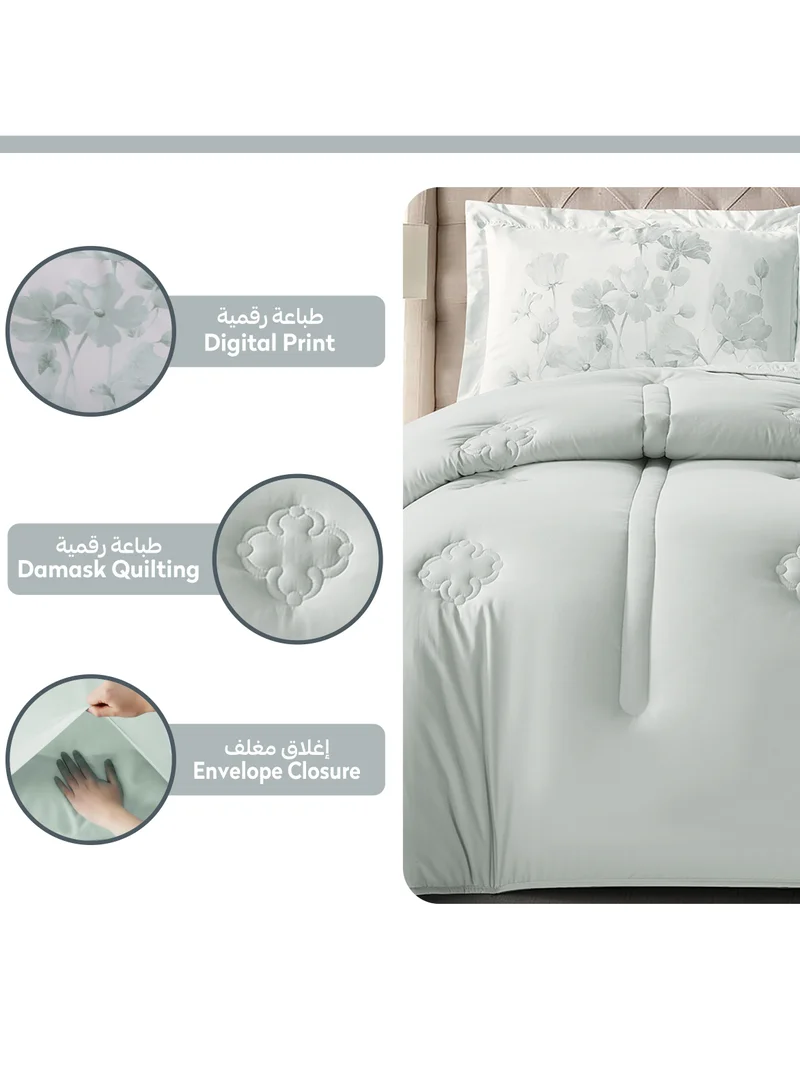 Donetella Bedding Comforter Set, King Size 260x240 cm - 3-Pcs Digital Print Quilted Bed Set, Microfiber Fabric - 1 Comforter And  Pillow Shams, 2 Pillowcases