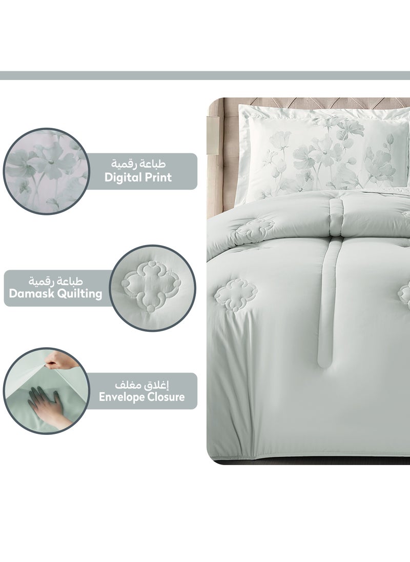 Bedding Comforter Set, King Size 260x240 cm - 3-Pcs Digital Print Quilted Bed Set, Microfiber Fabric - 1 Comforter And  Pillow Shams, 2 Pillowcases