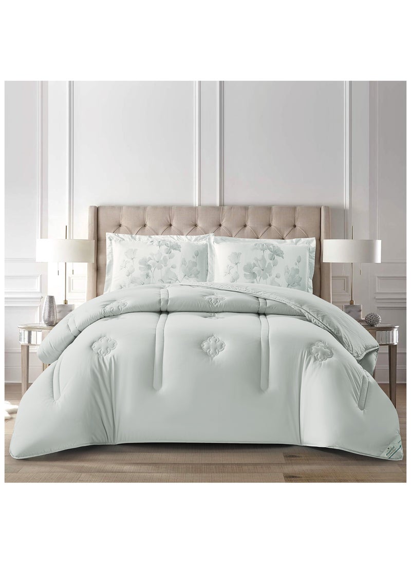 Donetella Bedding Comforter Set, King Size 260x240 cm - 3-Pcs Digital Print Quilted Bed Set, Microfiber Fabric - 1 Comforter And  Pillow Shams, 2 Pillowcases  - Image 1