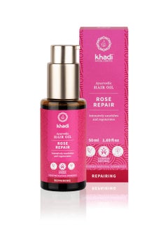 Khadi KHADI ROSE REPAIR hair oil, 100% natural, herbal & vegan, intensive treatment & regeneration for structurally damaged hair & split ends, silicone-free, Ayurvedic care, organic natural beauty 1.69oz 