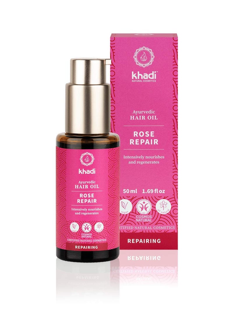 KHADI ROSE REPAIR hair oil, 100% natural, herbal & vegan, intensive treatment & regeneration for structurally damaged hair & split ends, silicone-free, Ayurvedic care, organic natural beauty 1.69oz