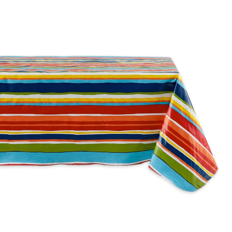 DII Vinyl Tabletop Collection IndoorOutdoor SpillProof Flannel Backed Tablecloth Rectangle 60x102 Summer Stripe