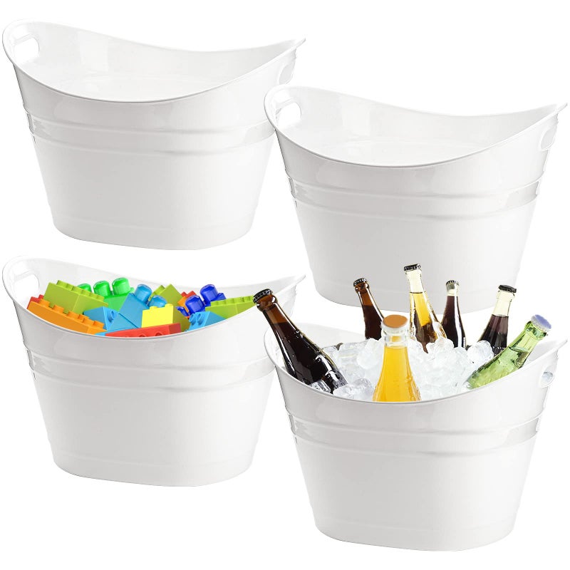 ZEAYEA ZEAYEA 4 Pack Beverage Tub 18L Plastic Beer Bottle Bucket with Handles White Party Tub for Drinks Plastic Ice Bucket for Wine Beer Bottle Cooler