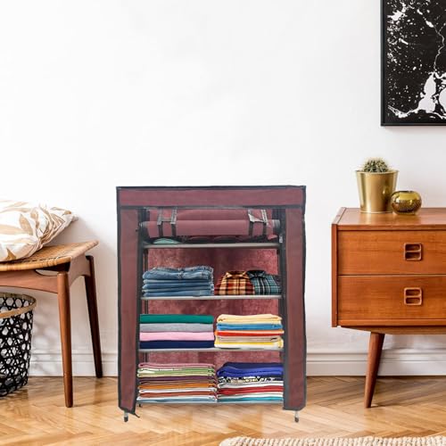 SANAMSTORE Metal 4 Tier Rack Shoe/Clothes/Books Stand Rack With Cover For Home (Need To Be Assemble-Diy) -Brown, 30 X 55 X 75 CM - Image 1