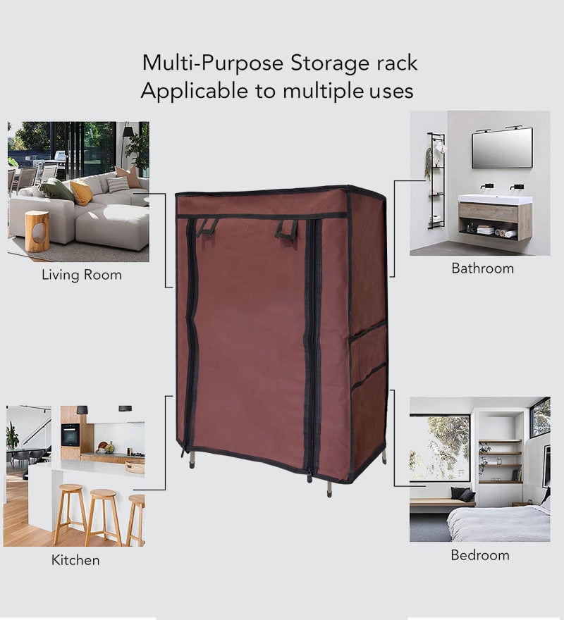 SANAMSTORE Metal 4 Tier Rack Shoe/Clothes/Books Stand Rack With Cover For Home (Need To Be Assemble-Diy) -Brown, 30 X 55 X 75 CM - Image 4