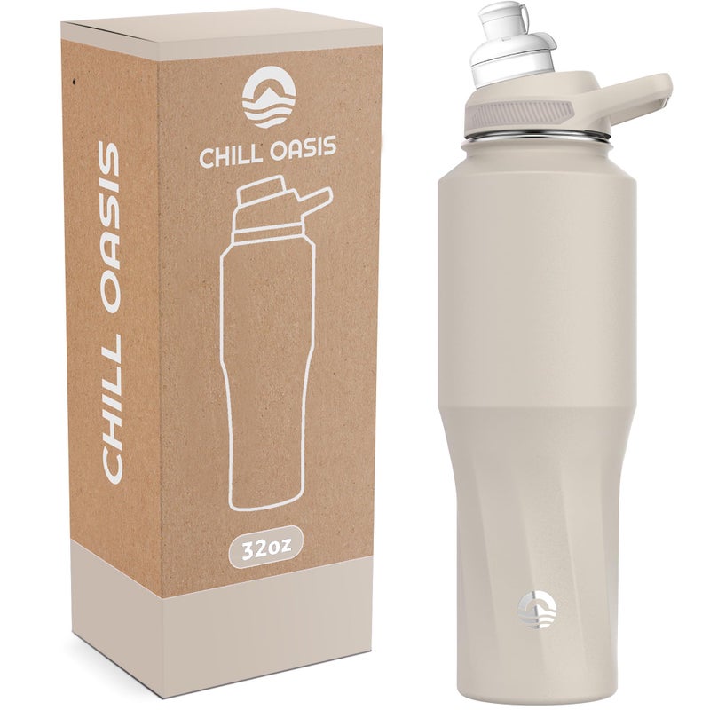 Chill Oasis Water Bottle Compatible With Popular Flavor Cartridges BPA Free Leak Proof DoubleWalled Vacuum Insulated Stainless Steel and Dishwasher Safe Cold for 24 Hours Beige 32oz - Image 2