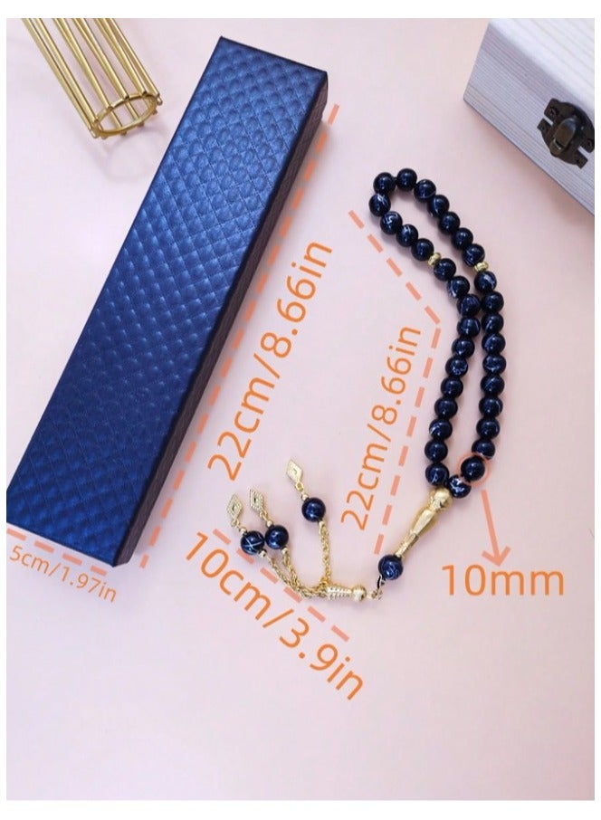 مسبحة رجالية من حبات اللؤلؤ الكريستالية باللون الأزرق العقيقي ذات الجودة العالية بعدد 33 حبة مع علبة - Image 2