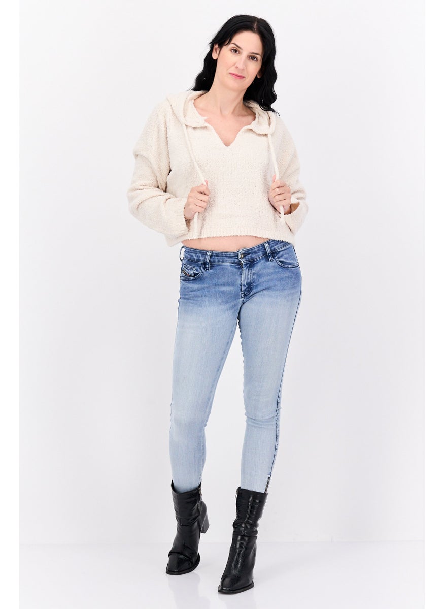 NIA - Women Hooded Long Sleeves Sweater, Beige - Image 1