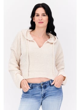 Women Hooded Long Sleeves Sweater, Beige