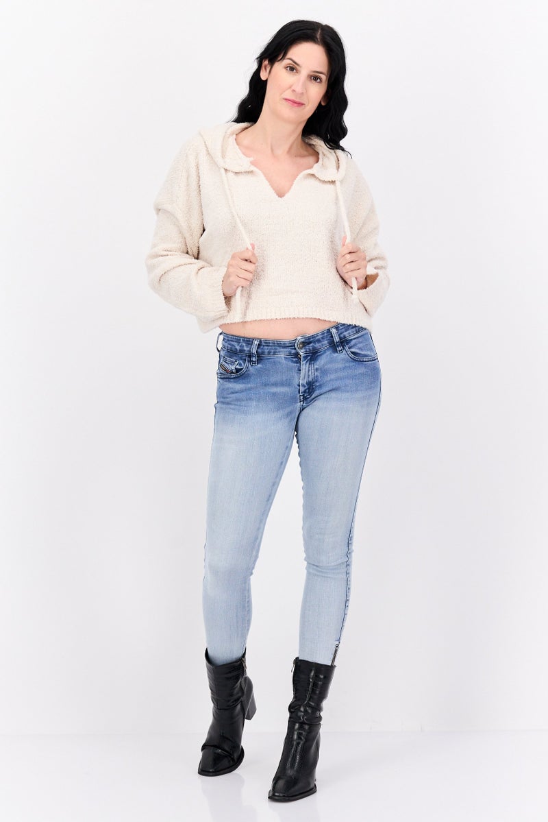 NIA Women Hooded Long Sleeves Sweater, Beige - Image 4