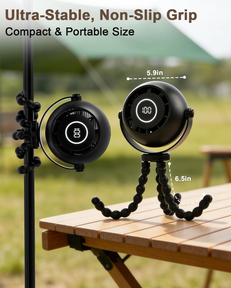 FIALAME Portable Stroller Fan Rechargeable,4000mAh Mini Clip On Fan with Flexible Tripod,3 Speeds, LED Display,360° Rotate,Small Portable Fan for Stroller,Car Seat,Travel,Treadmill,Stroller Accessories - Image 5