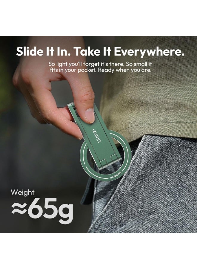 ULANZI MA60 Magnetic Phone Tripod Stand for iPhone - Aluminium Smartphone Mini Tripod Pocket Cell Phone Stand Strong Magnet Quick Mount Compatible with iPhone 16 15 14 13 13 Series, Green - Image 2