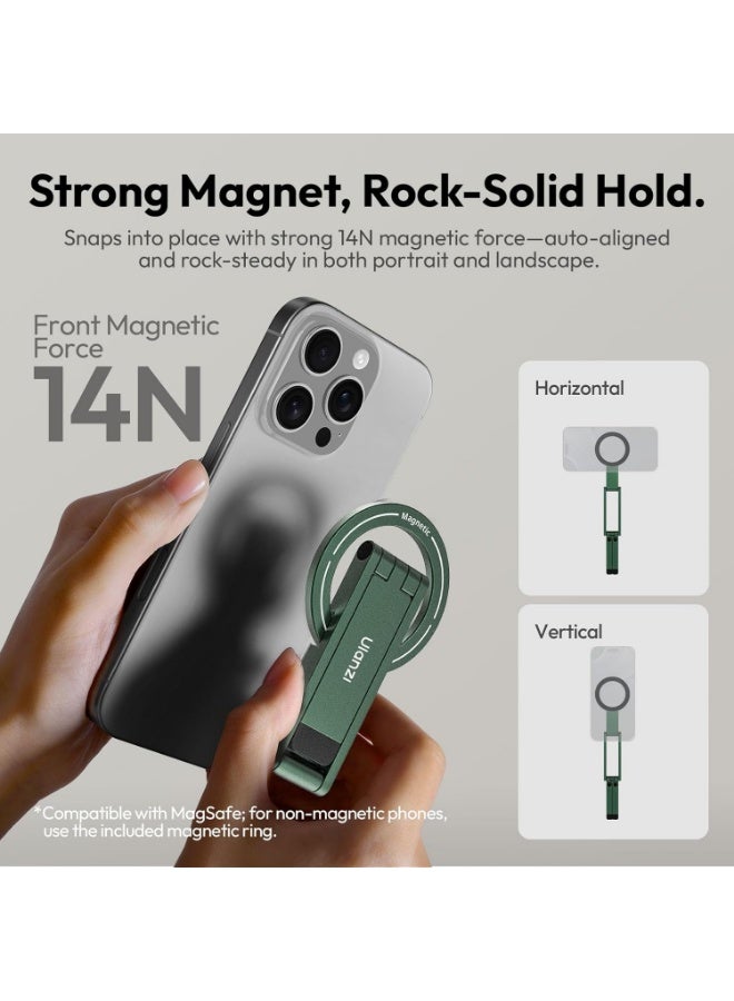 ULANZI MA60 Magnetic Phone Tripod Stand for iPhone - Aluminium Smartphone Mini Tripod Pocket Cell Phone Stand Strong Magnet Quick Mount Compatible with iPhone 16 15 14 13 13 Series, Green - Image 4