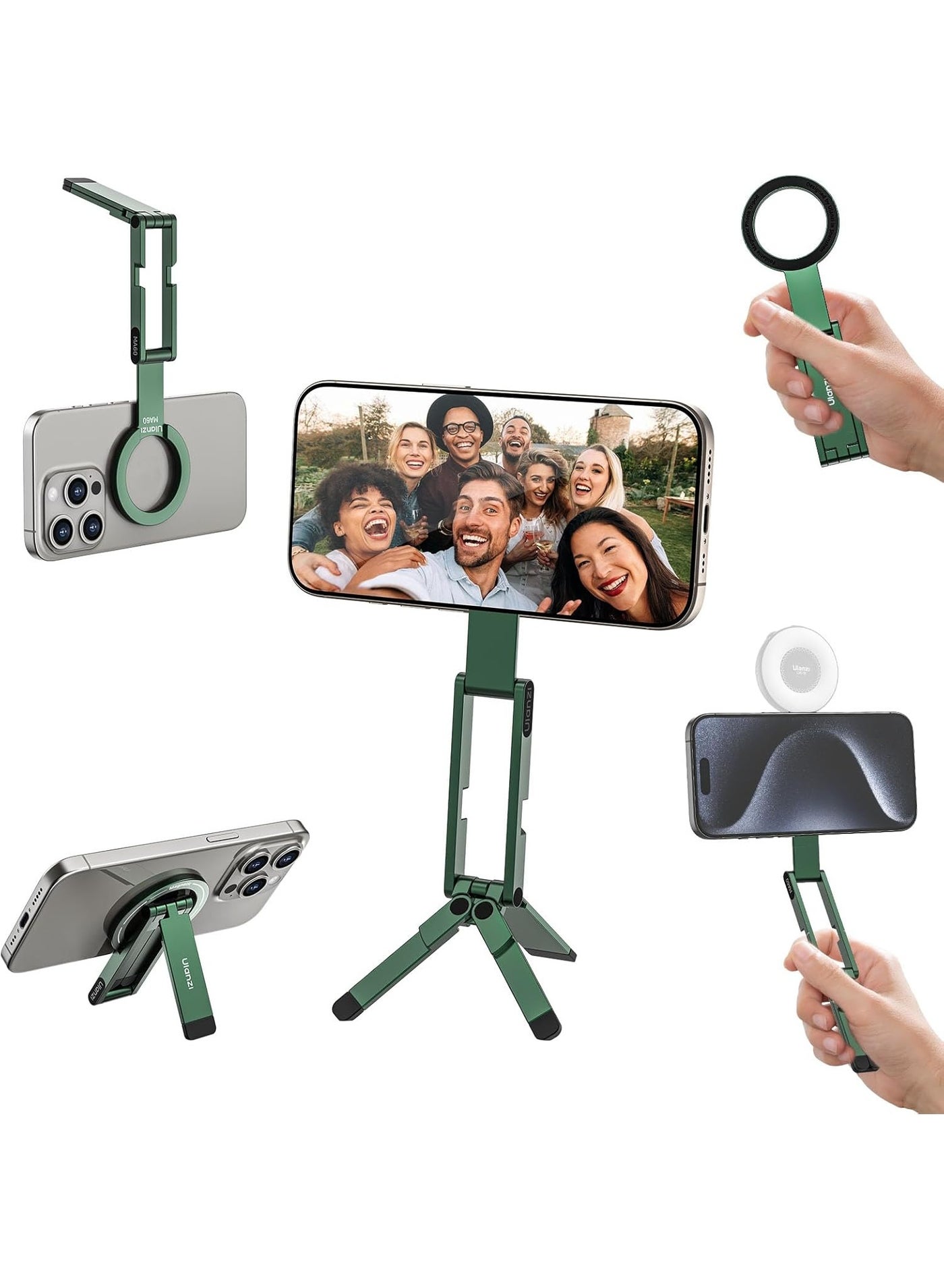 ULANZI MA60 Magnetic Phone Tripod Stand for iPhone - Aluminium Smartphone Mini Tripod Pocket Cell Phone Stand Strong Magnet Quick Mount Compatible with iPhone 17 16 15 14 13 13 Series, Green