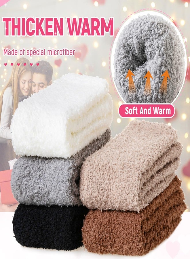 Eocom Womens Fuzzy Socks Warm Fluffy Winter Cozy Thick Plush Slipper Comfy Christmas Socks 5 Pairs(Black/Grey/Brown/White/Khaki) - Image 3