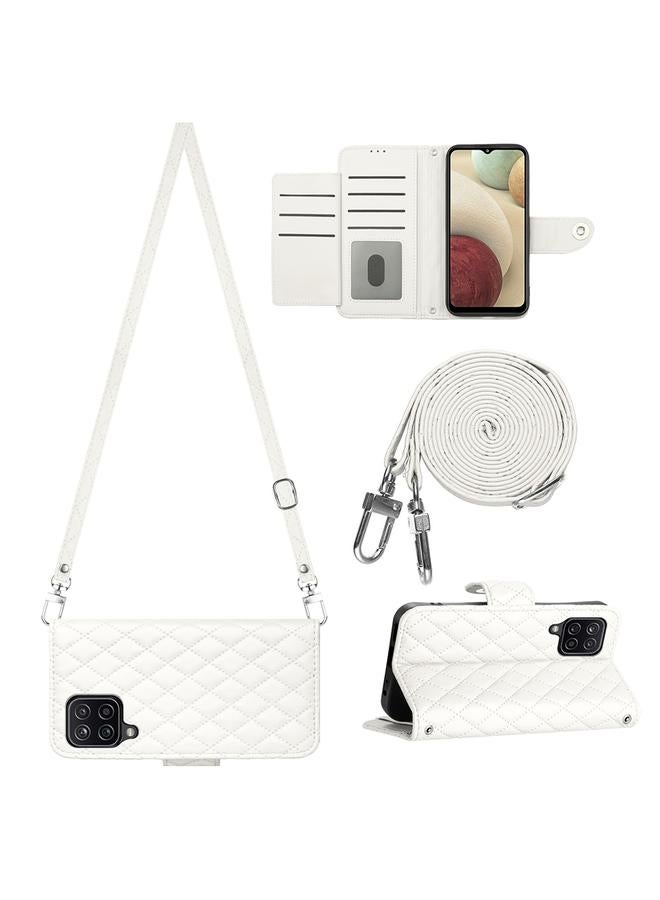 S-TOP Case For Samsung Galaxy A12 / M12 Rhombic Texture Flip Leather Phone Case with Long Lanyard - Image 1