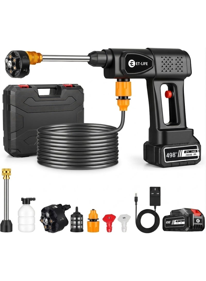 ET-LIFE Portable Cordless Pressure Washer with 6-in-1 Nozzle, 300W, 20000mAh Battery Power,  Electric Car Pressure Washer for Car Floor Wall Fence Cleaning Pet Cleaning - Image 1
