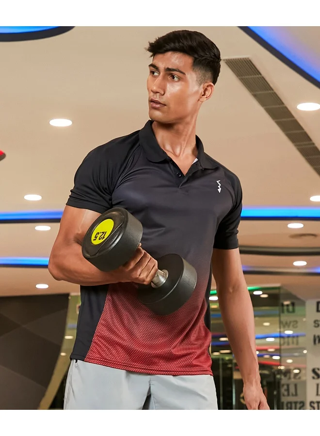 CS Life Men's Jet Black & Crimson Red Ombre Polo Activewear T-Shirt For Casual Wear | Spread Collar | Short Sleeve | Anti-Odor | Dri-Fit | Jersey T-Shirt Crafted With Comfort Fit & High-Performance