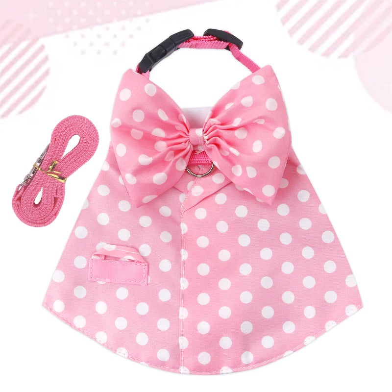 Habbiful Rabbit Harness and Leash Set for Outdoor Training Camping Walking Escape Proof Pink Wave Point Breathable Bunny Clothes Bunny Outfits for Rabbits Small Pet Supplies, S - Image 2