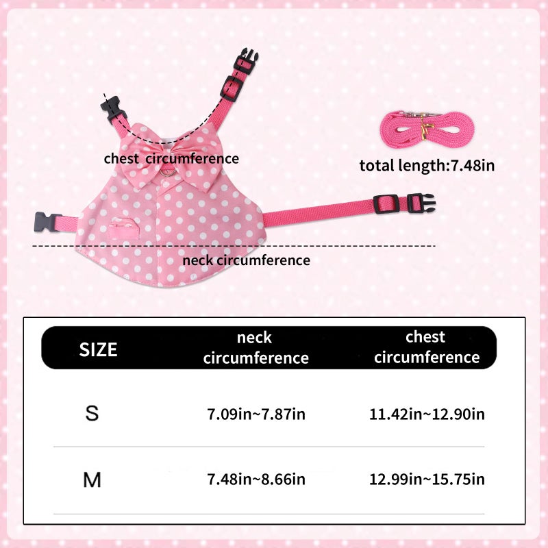 Habbiful Rabbit Harness and Leash Set for Outdoor Training Camping Walking Escape Proof Pink Wave Point Breathable Bunny Clothes Bunny Outfits for Rabbits Small Pet Supplies, S - Image 3