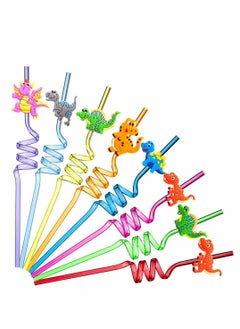 KASTWAVE 24 Pieces Reusable Dinosaur Straws Plastic Dinosaur Straws for Kids Safari Jungle Dinosaur Theme Straws for Dinosaur Party Decoration Supplies Birthday Party Favors, 8 Styles  - Image 1