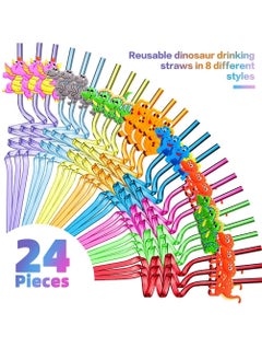 KASTWAVE 24 Pieces Reusable Dinosaur Straws Plastic Dinosaur Straws for Kids Safari Jungle Dinosaur Theme Straws for Dinosaur Party Decoration Supplies Birthday Party Favors, 8 Styles  - Image 2