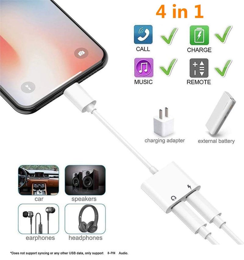 DesofIcon [Apple MFi Certified] iPhone Headphones Adapter Splitter, 2 in 1 Dual Lightning Charger Cable Aux Audio Adapter Converter for iPhone 14/13/12/11/XS/XR/X/8/7/6, Not Support iPhone 15 & USB C Devices - Image 2