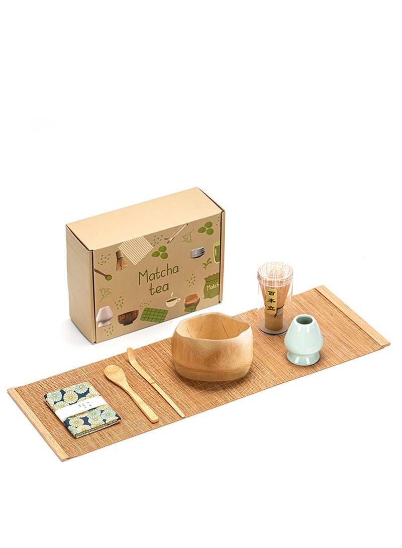 MIXDE Matcha Whisk Set, Matcha Bowl with Spout, Matcha Whisk and Holder, Bamboo Matcha Scoop,Tea Mat and Towel,7 Pcs Jade Green Matcha Kit for Matcha Lover (7Pcs) - Image 1
