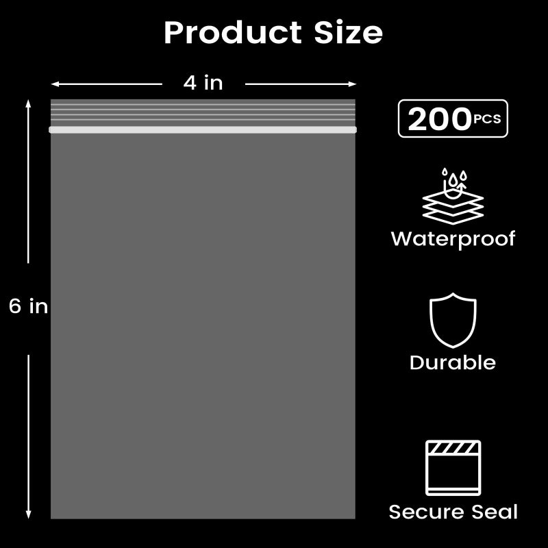 Bonison 4x6 Inch Clear Reclosable Bags 200 Pack, 2 Mil Small Zip Bags for Jewelry, Pills, Crafts, Small Business Packaging, Resealable Plastic Baggies for Beads, Screws, Samples & Daily Storage - Image 2