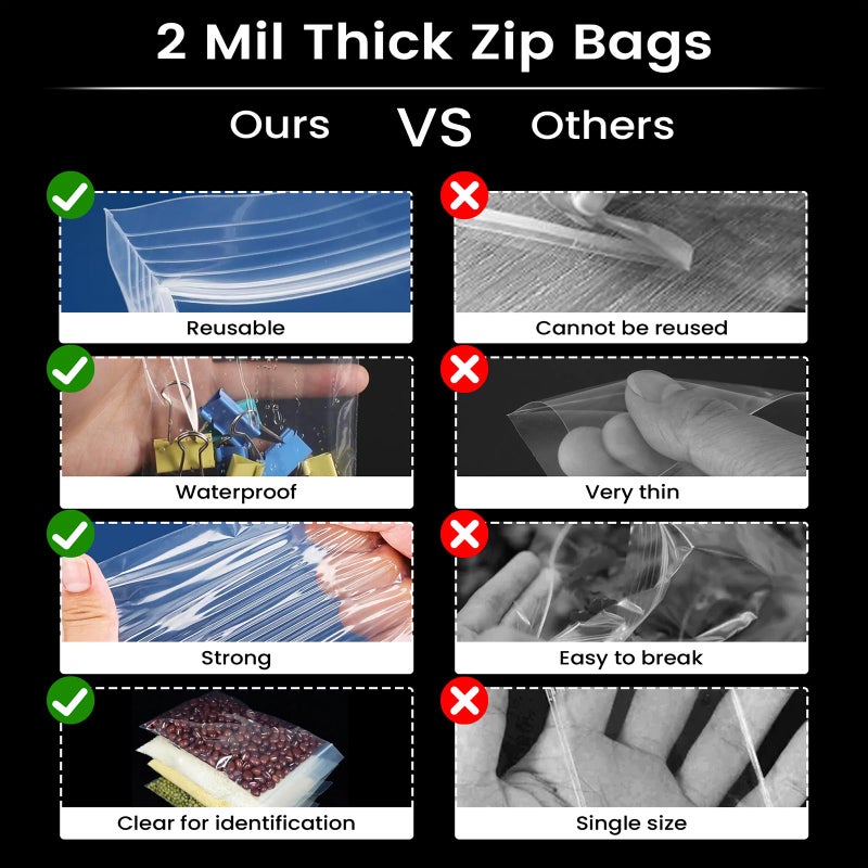 Bonison 4x6 Inch Clear Reclosable Bags 200 Pack, 2 Mil Small Zip Bags for Jewelry, Pills, Crafts, Small Business Packaging, Resealable Plastic Baggies for Beads, Screws, Samples & Daily Storage - Image 3