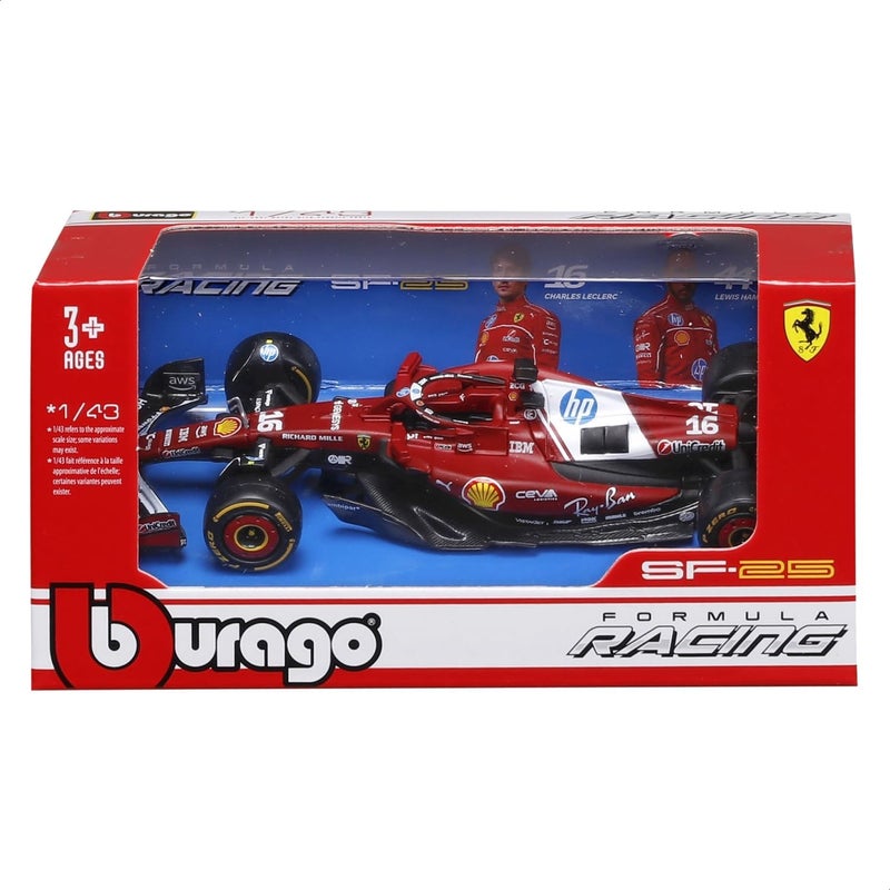 Bburago Formula One Racing 2025 Ferrari SF-25 #16 Charles Leclerc Die-cast Car (1:43, Red/Black) - Image 1