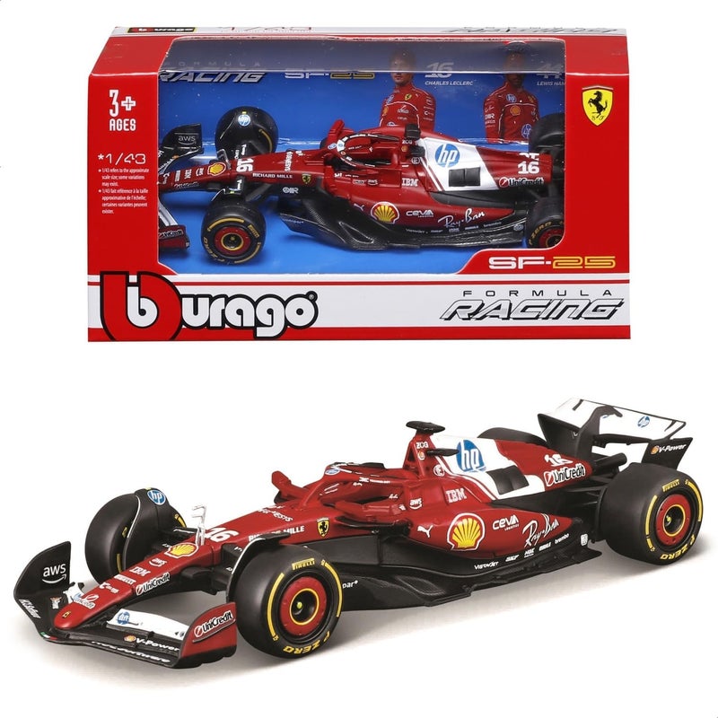Bburago Formula One Racing 2025 Ferrari SF-25 #16 Charles Leclerc Die-cast Car (1:43, Red/Black) - Image 2