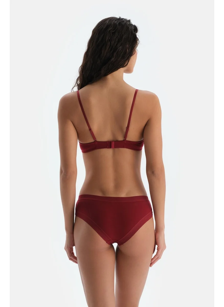 داجي Burgundy Basic Waist Lace Detail Hipster Panties