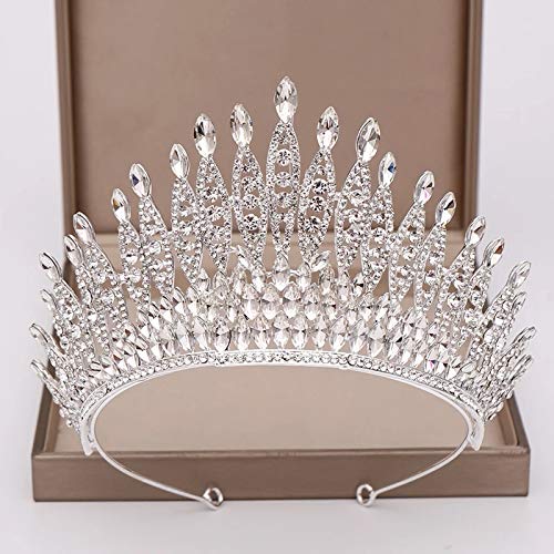 Trendy Silver Color Rhinestone Crystal Queen Big Crown Bridal Wedding Tiara Women Beauty pageant Bridal Hair Accessories Jewelry Silver