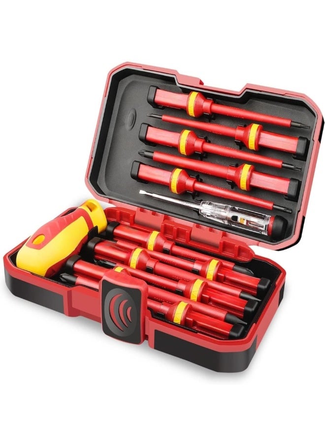 1000V Insulated Electrician Screwdriver Set, All-in-One Premium Professional 13-Pieces CR-V Magnetic Phillips Slotted Pozidriv Torx Screwdriver