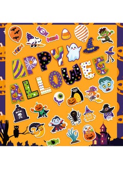 HOWAF 81 Pcs Halloween Bulletin Board Decorations, Happy Halloween Trick Or Treat Paper Cutouts Bulletin Board Stickers With Glue For Classroom School Party Supplies Pumpkin Spooky Witch Cutouts  - Image 3